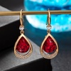 image:imageAustrian Crystal Halo Teardrop Hollow Drop Dangle Earrings for Women 14K Rose Gold Plated Hypoallergenic Jewelry GiftsRed