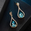 image:imageAustrian Crystal Halo Teardrop Hollow Drop Stud Earrings for Women 14K Rose Gold Plated Hypoallergenic JewelryAquamarine