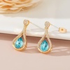 image:imageAustrian Crystal Halo Teardrop Hollow Drop Stud Earrings for Women 14K Rose Gold Plated Hypoallergenic JewelryAquamarine