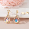 image:imageAustrian Crystal Halo Teardrop Hollow Drop Stud Earrings for Women 14K Rose Gold Plated Hypoallergenic JewelryAurora Borealis