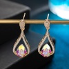 image:imageAustrian Crystal Halo Teardrop Hollow Drop Stud Earrings for Women 14K Rose Gold Plated Hypoallergenic JewelryAurora Borealis