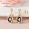 image:imageAustrian Crystal Halo Teardrop Hollow Drop Stud Earrings for Women 14K Rose Gold Plated Hypoallergenic JewelryBlack Crystal