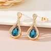 image:imageAustrian Crystal Halo Teardrop Hollow Drop Stud Earrings for Women 14K Rose Gold Plated Hypoallergenic JewelryDark Blue