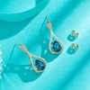 image:imageAustrian Crystal Halo Teardrop Hollow Drop Stud Earrings for Women 14K Rose Gold Plated Hypoallergenic JewelryDark Blue