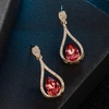 image:imageAustrian Crystal Halo Teardrop Hollow Drop Stud Earrings for Women 14K Rose Gold Plated Hypoallergenic JewelryPadparadscha