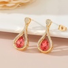 image:imageAustrian Crystal Halo Teardrop Hollow Drop Stud Earrings for Women 14K Rose Gold Plated Hypoallergenic JewelryPadparadscha