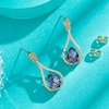 image:imageAustrian Crystal Halo Teardrop Hollow Drop Stud Earrings for Women 14K Rose Gold Plated Hypoallergenic JewelryTanzanite