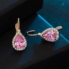 image:imageAustrian Crystal Halo Teardrop Leverback Drop Earrings for Women 14K Rose Gold Plated Hypoallergenic JewelryPink