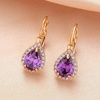 image:imageAustrian Crystal Halo Teardrop Leverback Drop Earrings for Women 14K Rose Gold Plated Hypoallergenic JewelryTanzanite