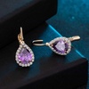 image:imageAustrian Crystal Halo Teardrop Leverback Drop Earrings for Women 14K Rose Gold Plated Hypoallergenic JewelryTanzanite