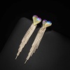 image:imageAustrian Crystal Heart Dangle Earrings Gold Tassel Earrings for Women 14K Gold Plated Hypoallergenic Trendy Jewelry GiftAurora Borealis