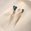 image:imageAustrian Crystal Heart Dangle Earrings Gold Tassel Earrings for Women 14K Gold Plated Hypoallergenic Trendy Jewelry GiftDark Blue
