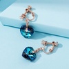 image:imageAustrian Crystal Heart Drop Clip On Dangle Earrings for Women Non Pierced 14K Rose Gold Plated Hypoallergenic JewelryBermuda Blue