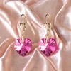image:imageAustrian Crystal Heart Drop Leverback Earrings for Women Fashion Dangle Earring 14K Rose Gold Plated Hypoallergenic JewelryRose Pink