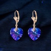image:imageAustrian Crystal Heart Drop Leverback Earrings for Women Fashion Dangle Earring 14K Rose Gold Plated Hypoallergenic JewelryViolet