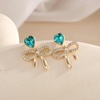 image:imageAustrian Crystal Heart Ribbon Bow Dangle Drop Earrings for Women 14K Gold Plated Hypoallergenic JewelryAquamarine