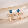image:imageAustrian Crystal Heart Ribbon Bow Dangle Drop Earrings for Women 14K Gold Plated Hypoallergenic JewelryBermuda Blue