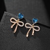 image:imageAustrian Crystal Heart Ribbon Bow Dangle Drop Earrings for Women 14K Gold Plated Hypoallergenic JewelryBermuda Blue