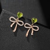 image:imageAustrian Crystal Heart Ribbon Bow Dangle Drop Earrings for Women 14K Gold Plated Hypoallergenic JewelryLime Green