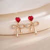image:imageAustrian Crystal Heart Ribbon Bow Dangle Drop Earrings for Women 14K Gold Plated Hypoallergenic JewelryRed