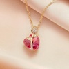 image:imageAustrian Crystal Heart Rose Flower Pendant Necklaces for Women Fashion 14K Gold Plated Dainty Necklace Hypoallergenic JewelryRose Pink