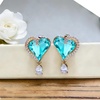 image:imageAustrian Crystal Heart Stud Earrings for Women Trendy Halo Drop Earrings 14K Gold Plated Hypoallergenic JewelryAquamarine