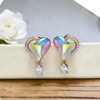 image:imageAustrian Crystal Heart Stud Earrings for Women Trendy Halo Drop Earrings 14K Gold Plated Hypoallergenic JewelryAurora Borealis
