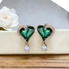 image:imageAustrian Crystal Heart Stud Earrings for Women Trendy Halo Drop Earrings 14K Gold Plated Hypoallergenic JewelryEmerald Green