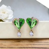 image:imageAustrian Crystal Heart Stud Earrings for Women Trendy Halo Drop Earrings 14K Gold Plated Hypoallergenic JewelryGreen