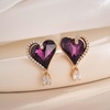 image:imageAustrian Crystal Heart Stud Earrings for Women Trendy Halo Drop Earrings 14K Gold Plated Hypoallergenic JewelryPurple