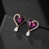 image:imageAustrian Crystal Heart Stud Earrings for Women Trendy Halo Drop Earrings 14K Gold Plated Hypoallergenic JewelryPurple
