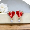 image:imageAustrian Crystal Heart Stud Earrings for Women Trendy Halo Drop Earrings 14K Gold Plated Hypoallergenic JewelryRed
