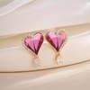 image:imageAustrian Crystal Heart Stud Earrings for Women Trendy Halo Drop Earrings 14K Gold Plated Hypoallergenic JewelryRose Pink