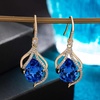 image:imageAustrian Crystal Hollow Teardrop Halo Drop Twisted Dangle Earrings for Women 14K Rose Gold Plated Hypoallergenic JewelryBermuda Blue
