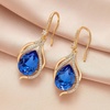 image:imageAustrian Crystal Hollow Teardrop Halo Drop Twisted Dangle Earrings for Women 14K Rose Gold Plated Hypoallergenic JewelryBermuda Blue
