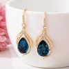 image:imageAustrian Crystal Hollow Teardrop Halo Drop Twisted Dangle Earrings for Women 14K Rose Gold Plated Hypoallergenic JewelryDark Blue