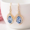 image:imageAustrian Crystal Hollow Teardrop Halo Drop Twisted Dangle Earrings for Women 14K Rose Gold Plated Hypoallergenic JewelryLight Blue