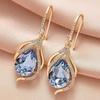 image:imageAustrian Crystal Hollow Teardrop Halo Drop Twisted Dangle Earrings for Women 14K Rose Gold Plated Hypoallergenic JewelryLight Blue