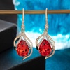 image:imageAustrian Crystal Hollow Teardrop Halo Drop Twisted Dangle Earrings for Women 14K Rose Gold Plated Hypoallergenic JewelryRed