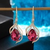 image:imageAustrian Crystal Hollow Teardrop Halo Drop Twisted Dangle Earrings for Women 14K Rose Gold Plated Hypoallergenic JewelryRose Pink