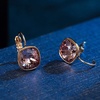 image:imageAustrian Crystal Square Cushion Drop Leverback Earrings for Women 14K Rose Gold Plated Hypoallergenic JewelryAntique Pink
