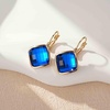 image:imageAustrian Crystal Square Leverback Drop Earrings for Women  Classic SquareCut Crystal14K GoldPlatedLeverback for Easy Secure WearGift Box IncludedFor Day and Evening EventsBermuda Blue