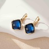 image:imageAustrian Crystal Square Leverback Drop Earrings for Women  Classic SquareCut Crystal14K GoldPlatedLeverback for Easy Secure WearGift Box IncludedFor Day and Evening EventsDark Blue