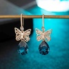image:imageAustrian Crystal Teardrop Butterfly Drop Dangle Earrings for Women 14K Rose Gold Plated Hypoallergenic JewelryDark Blue