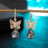 image:imageAustrian Crystal Teardrop Butterfly Drop Dangle Earrings for Women 14K Rose Gold Plated Hypoallergenic JewelryGreyBlack