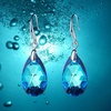 image:imageAustrian Crystal Teardrop Dangle Hook Earrings for Women 14K Gold Plated Hypoallergenic JewelryBermuda Blue