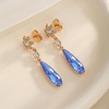 image:imageAustrian Crystal Teardrop Earrings Flower Dangle Earrings for Women 14K Gold Plated Drop Stud Earrings Hypoallergenic JewelryBermuda Blue
