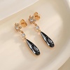 image:imageAustrian Crystal Teardrop Earrings Flower Dangle Earrings for Women 14K Gold Plated Drop Stud Earrings Hypoallergenic JewelryBlack