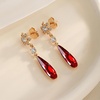 image:imageAustrian Crystal Teardrop Earrings Flower Dangle Earrings for Women 14K Gold Plated Drop Stud Earrings Hypoallergenic JewelryRed