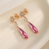 image:imageAustrian Crystal Teardrop Earrings Flower Dangle Earrings for Women 14K Gold Plated Drop Stud Earrings Hypoallergenic JewelryRose Pink